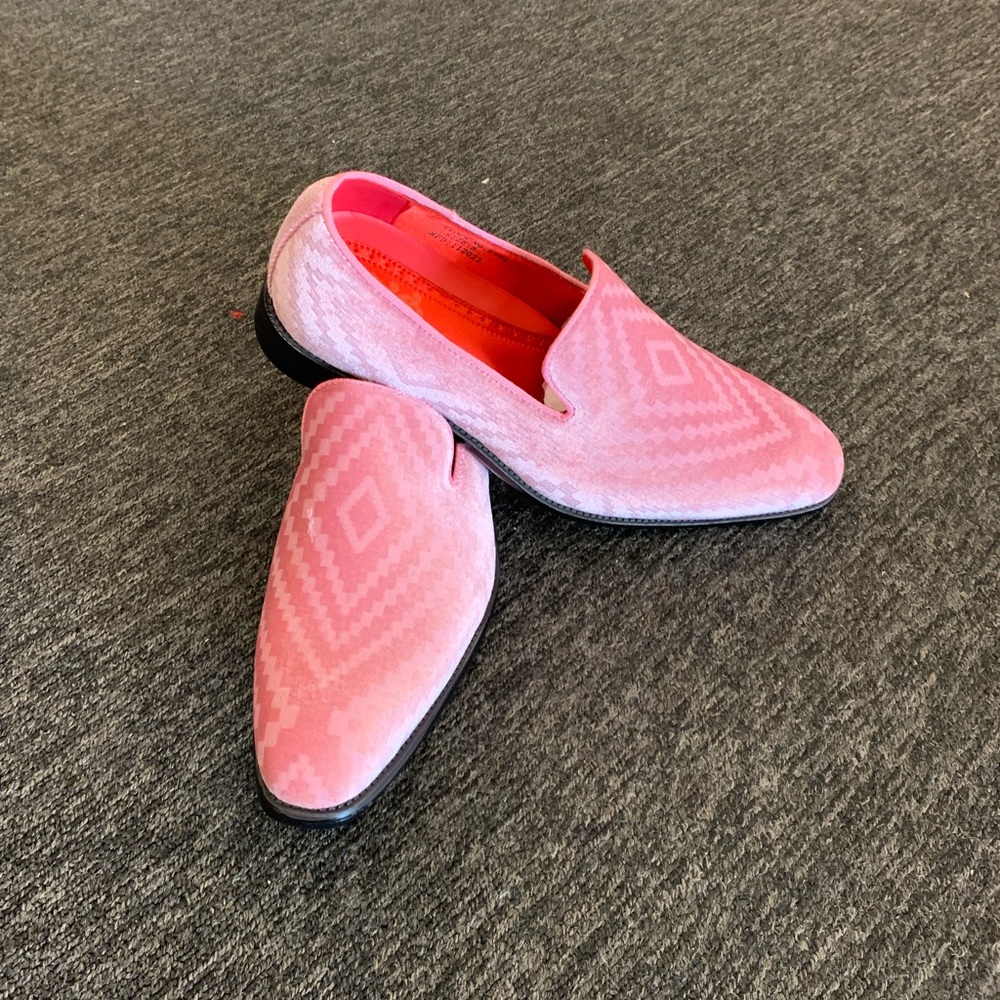 Mens Pink slip on smoker velvet shoe for men and boys retro design